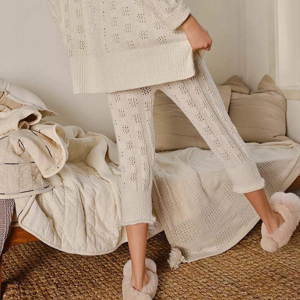 Free People Cream Knit Eyelet Pajama Set Bottoms